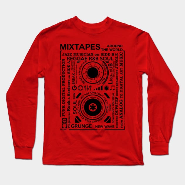 Genres of a Mixtape - Fontart Music Cassette Long Sleeve T-Shirt by Quentin1984